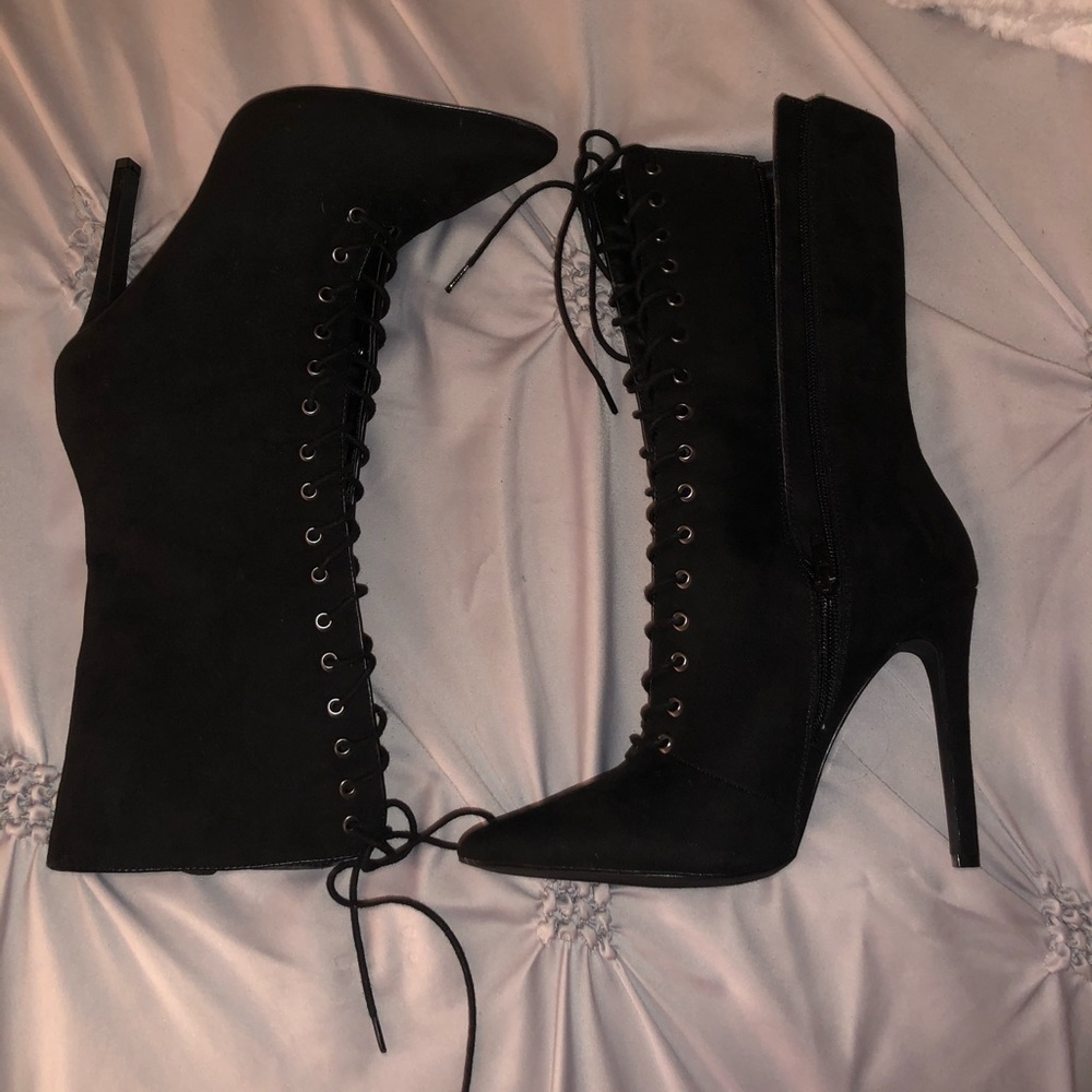 Fashion nova pointed lace up boots